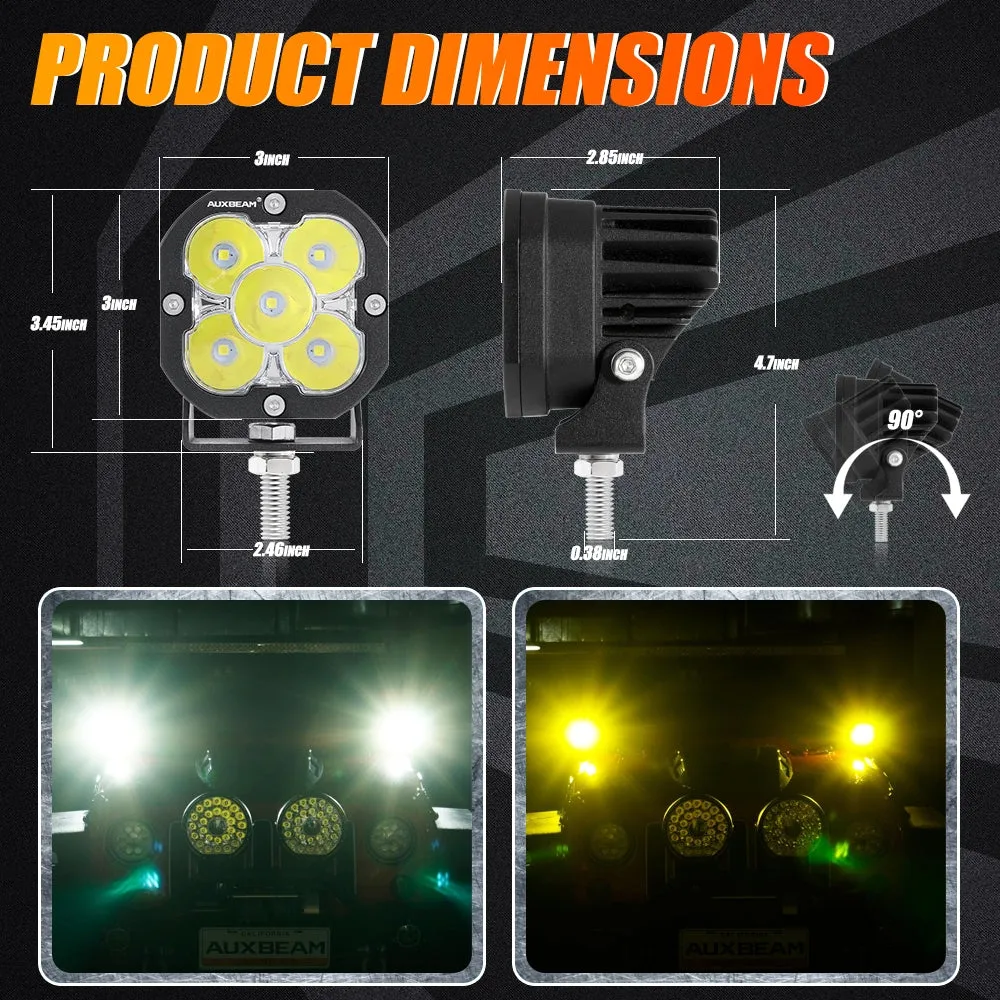 3 Inch 80W 9600LM LED Pods Lights White&Yellow Bull Bar For Ford Bronco 2/4 Door 2021 2022