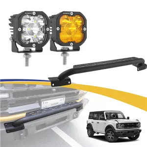 3 Inch 80W 9600LM LED Pods Lights White&Yellow Bull Bar For Ford Bronco 2/4 Door 2021 2022