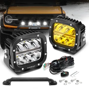 5 Inch 132W White/Amber LED Pods with Amber DRL Bull Bar For Ford Bronco 2/4 Door 2021 2022