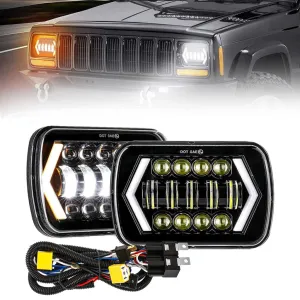 7x6 Inch LED Projector Headlights   H4 LED Headlight Brightness Intensifier Wiring Harness for Jeep Wrangler YJ XJ MJ