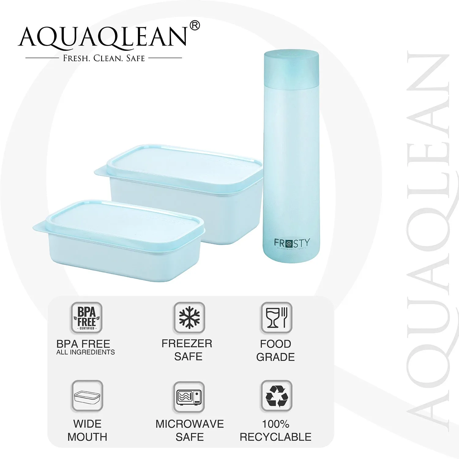 AQUAQLEAN Exquisite Lunch Box with Bag, 4 Food Grade Plastic Containers   1 Water Bottle, Light Weight | Microwave Safe | Easy to Carry | Leak Proof I (Grey)