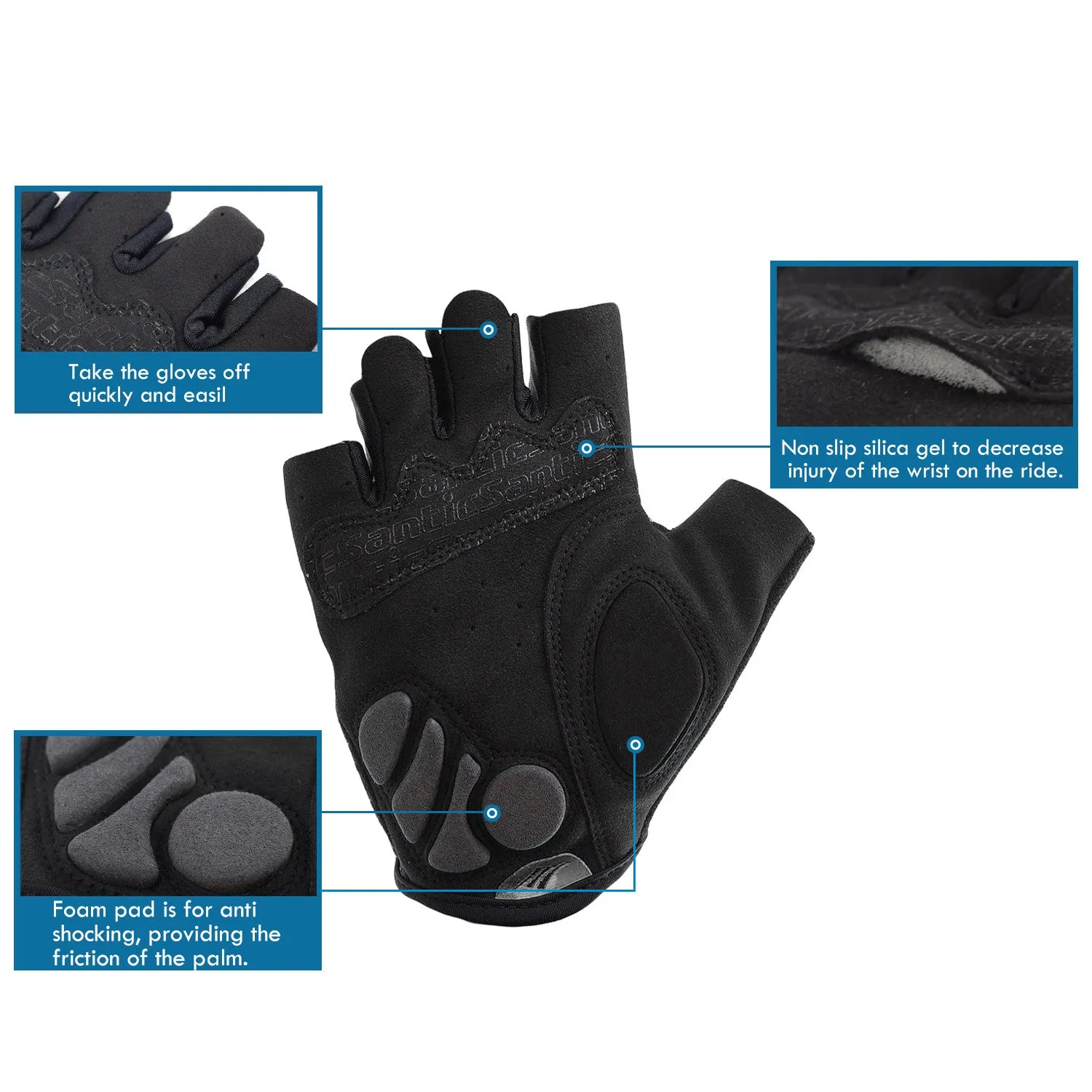 Santic Java Men Cycling Gloves Half Finger – Black