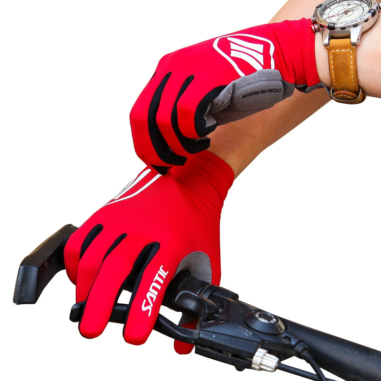 Santic Lance Men Red Cycling Gloves Full Finger